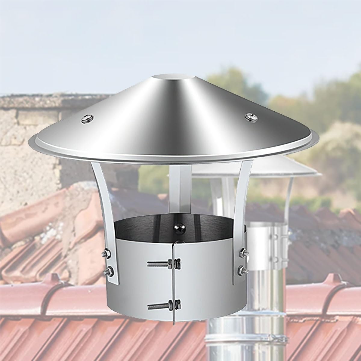 PFXNGMS Cone Top Chimney Cap Roof Rain Cover, 201 Stainless Steel Outdoor Vent Exhaust Caps Exhaust Top Cover 100 110 125 130 140mm, Chimney Exhaust Hood(110mm)