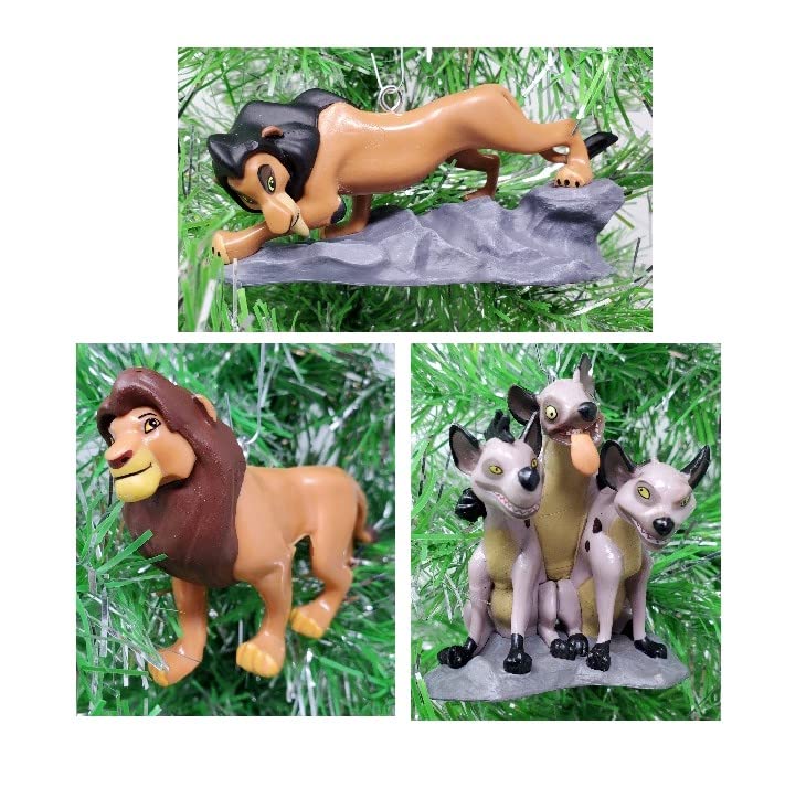 Lion King Simba, Scar, Hyena Ornament Set (Unique Shatterproof Design)