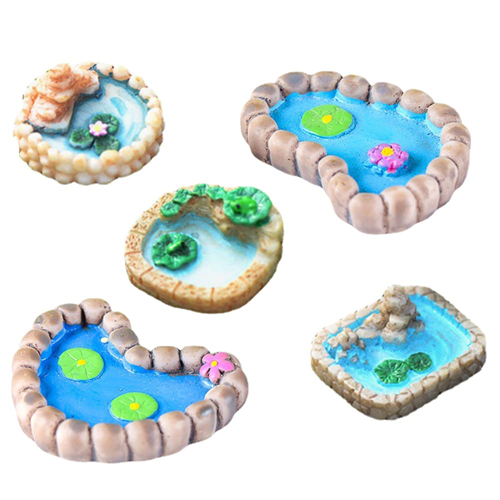 Miniature Pond, ELECDON Artificial Lotus Pond Micro Landscape Ornaments, Miniature Fairy Garden Ornaments Kit, Miniature Accessories for Plant Pot, Micro Landscape Decoration (About 4 cm 5 Pcs)