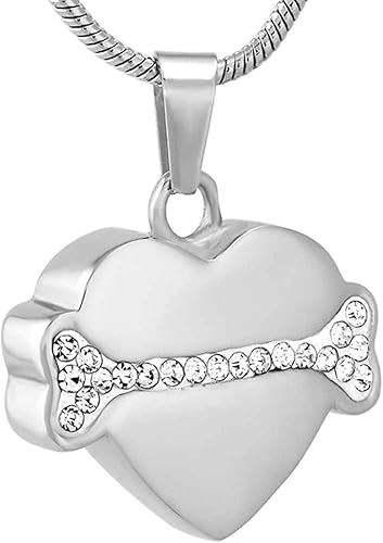 Urna de cremación de Huesos de Cristal conmemorativo de Cenizas en Forma de corazón, Soporte para Cenizas de Mascotas, Recuerdo, Cadena de 20