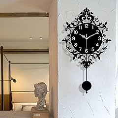 Vintage Ornate Pendulum Wall Clock – Silent Non Ticking, 16 . 5 Inch Large Black Wall Clock with photo Vintage Ornate Pendulum Wall Clock – Silent Non Ticking, 16 . 5 Inch Large Black Wall Clock with