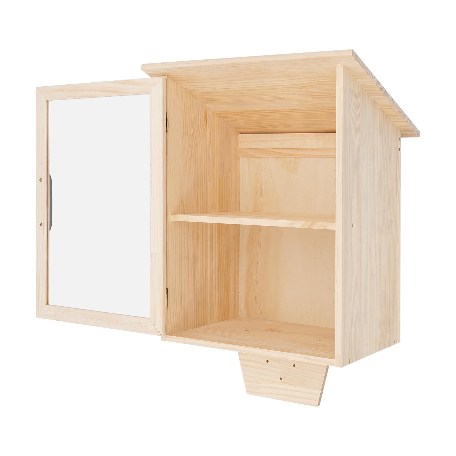 Estantería de madera de 2 niveles para libros al aire libre, armario de almacenamiento, almacenamiento de libros, ventana transparente, para salones, bibliotecas, escuelas y jardines