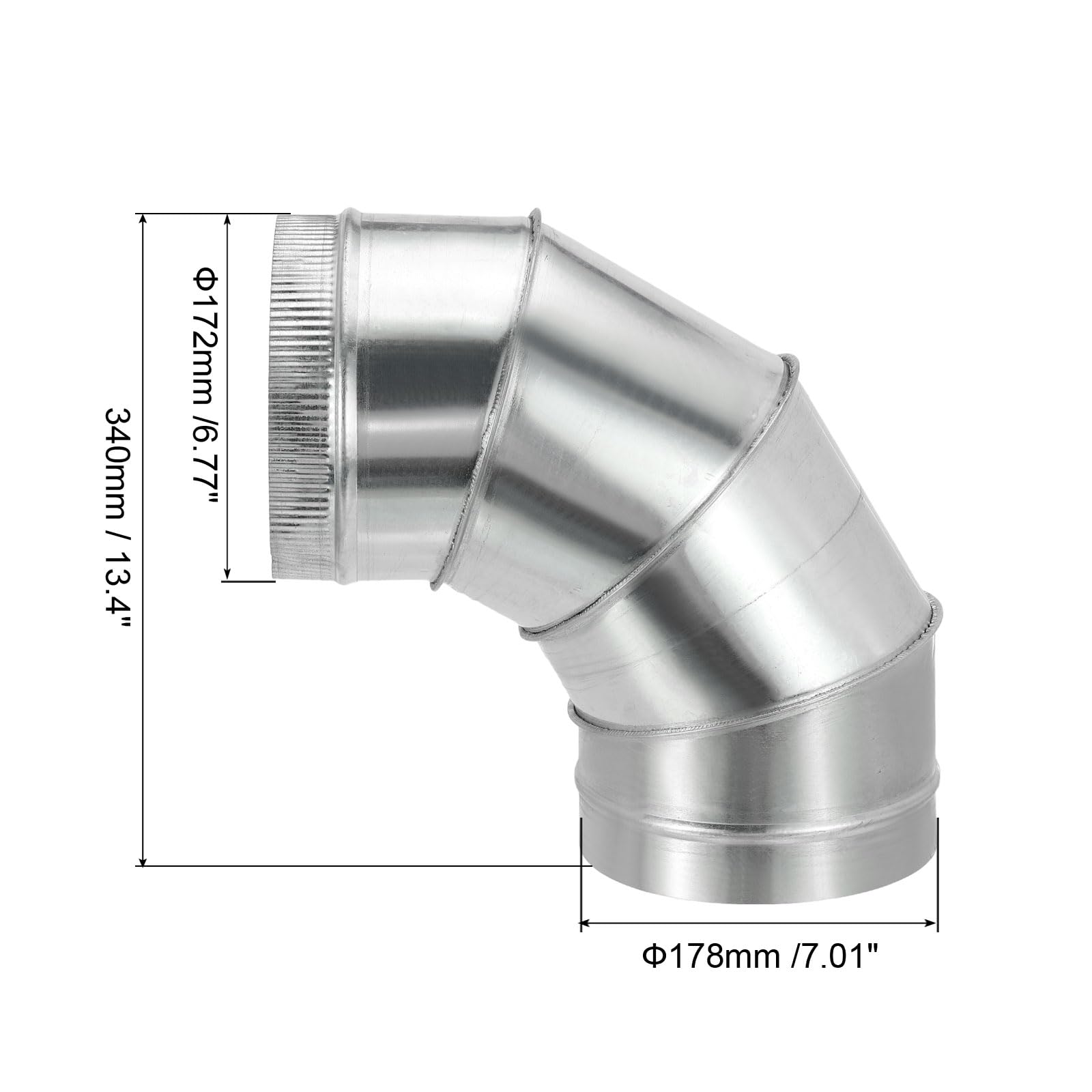 PATIKIL 7 90 Codo De Conducto De Pulgadas De Diámetro Exterior A Grados, Conector De Tubo De Chimenea De Ventilación HVAC Adaptador De Hierro Galvanizado Con Extremo Engarzado Para Escape