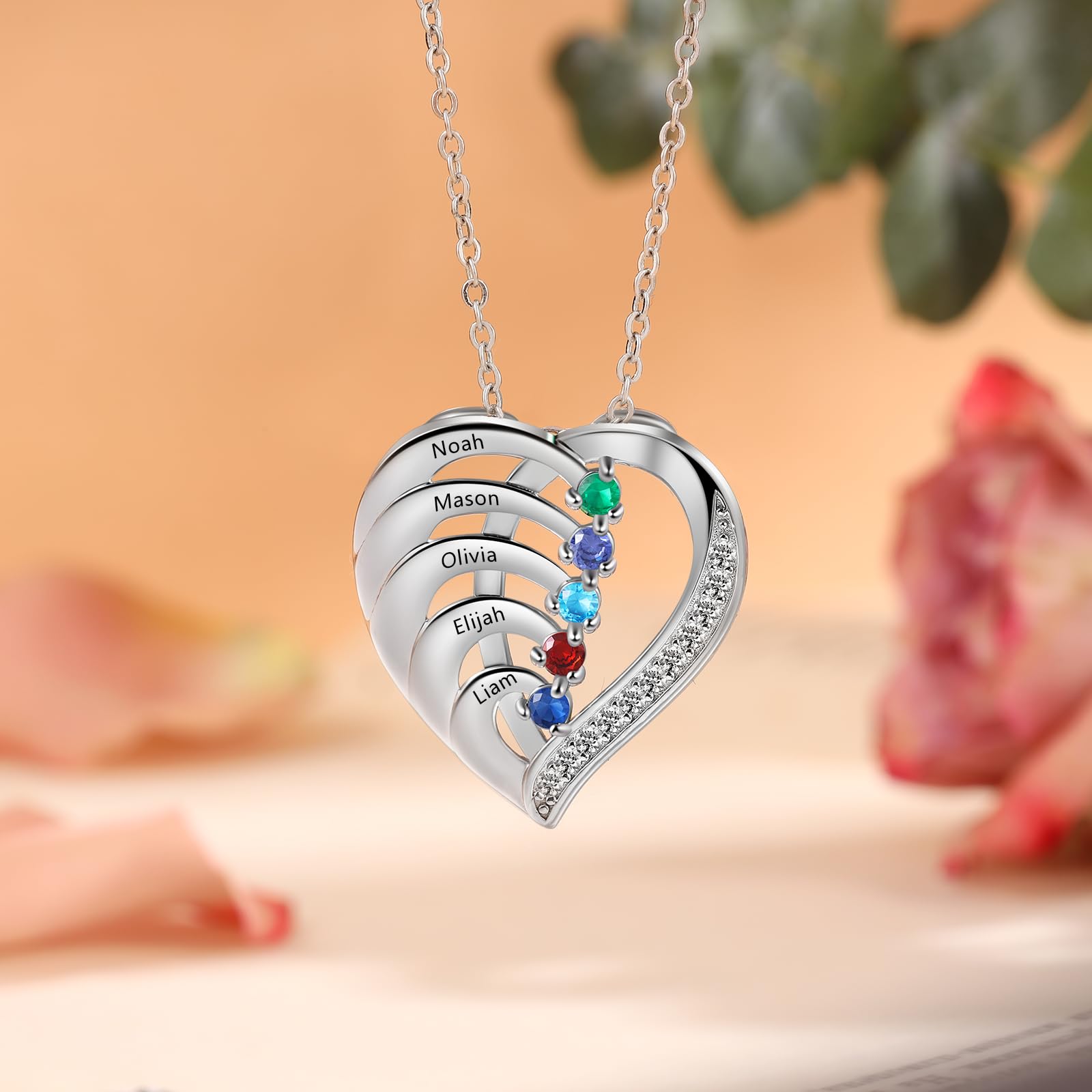 Personalisierte Namenskette Silber 925 Halskette Damen Herz Anhänger mit Namen Gravur Mutter Tochter Kette Geschenk für Muttertag Valentinstag Weihnachten
