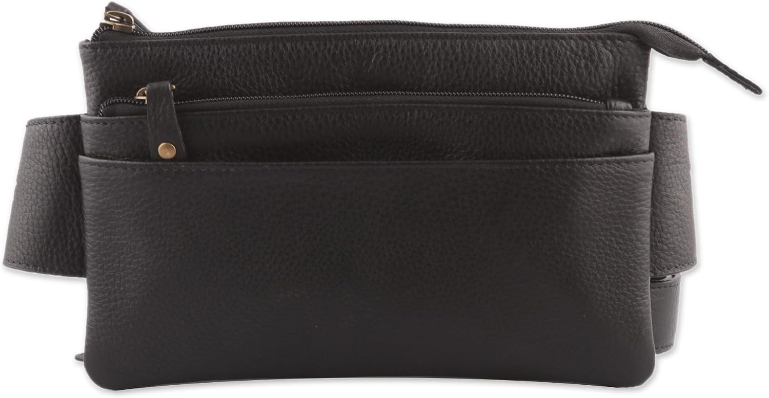 NOVICA Black leather belt bag, 'Handy Traveler'