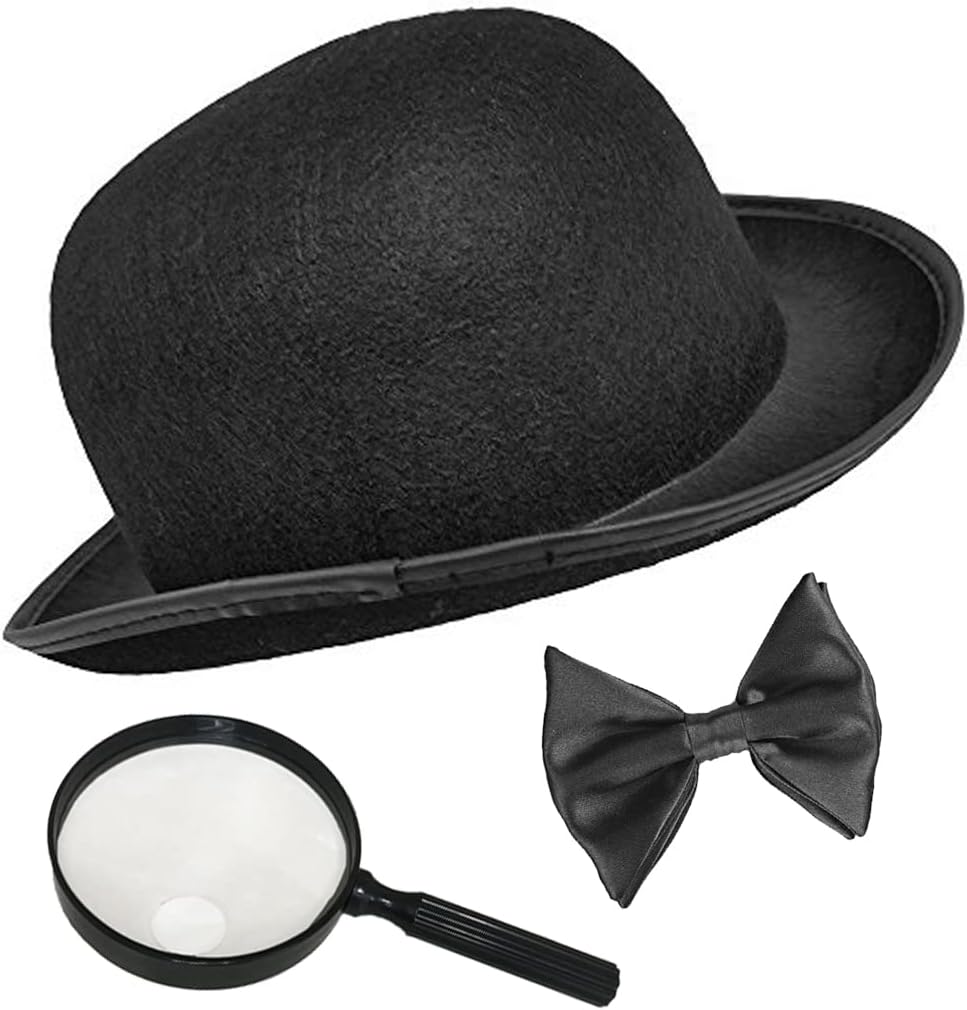 NOVELTY GIANT WWW.NOVELTYGIANT.COM Dr Watson Black Derby Bow Tie and Magnifying Glass Set