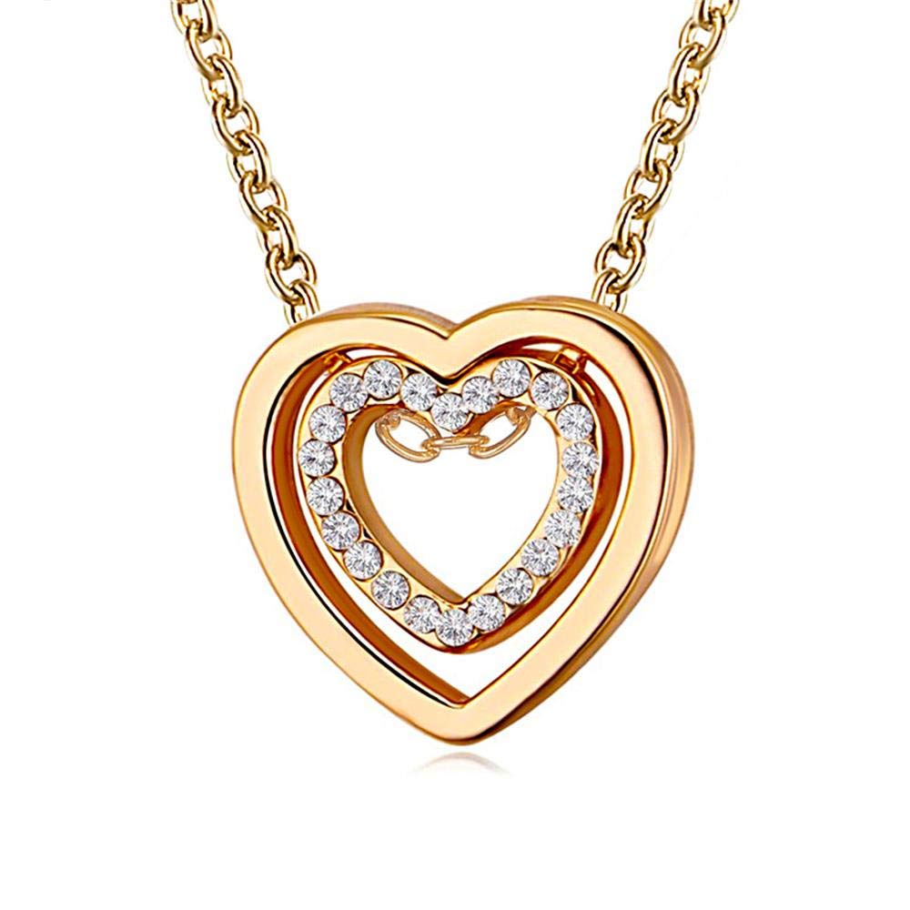 CaiyaoCaiyao Double Heart Pendant Necklace Forever Love Heart Shaped Layered Necklace Infinity Heart Jewelry Gift Mother's Day Necklace Gift Rhinestone Heart Necklace for Women