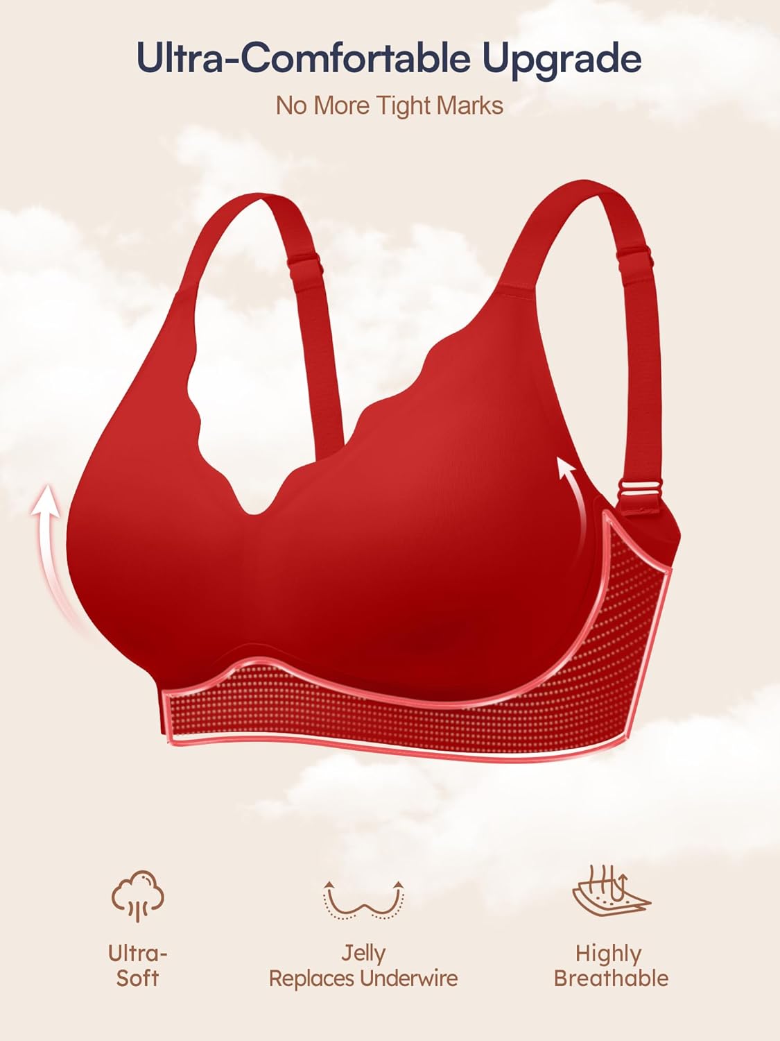 Wireless Jelly Bras for Women No Underwire with Support - S-2XL Seamless Bralettes Everyday Comfort Tshirt Padded Bra - Image 4