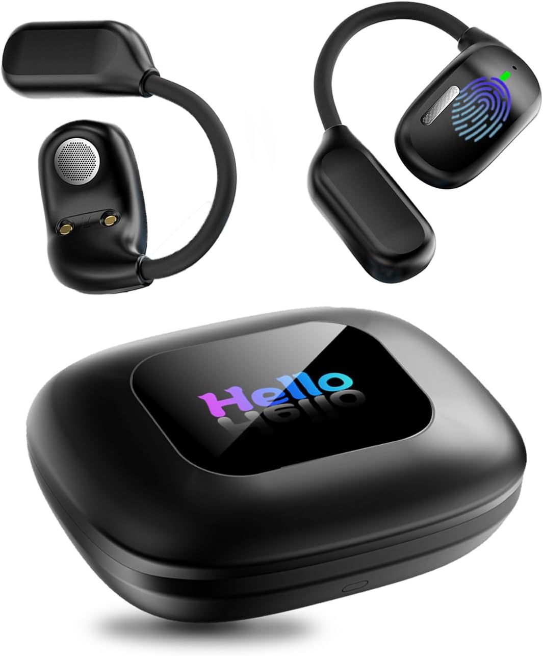 AI Translation Earbuds, Real-Time Open-Ear Translator with Bluetooth 5.4, LCD Touch Screen, Support 144 Languages & Accents, 5-in-1 English Spanish Translator Headphones for Travel, Business, Learning