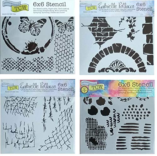 4 Crafters Workshop Mixed Media Stencils | Honeycomb, Texture, Batik, Brick Wall, Barbed Wire, Abstract Theme | for Journaling, Scrapbooking, Arts, Card Making | 6 Inch x 6 Inch Templates Set