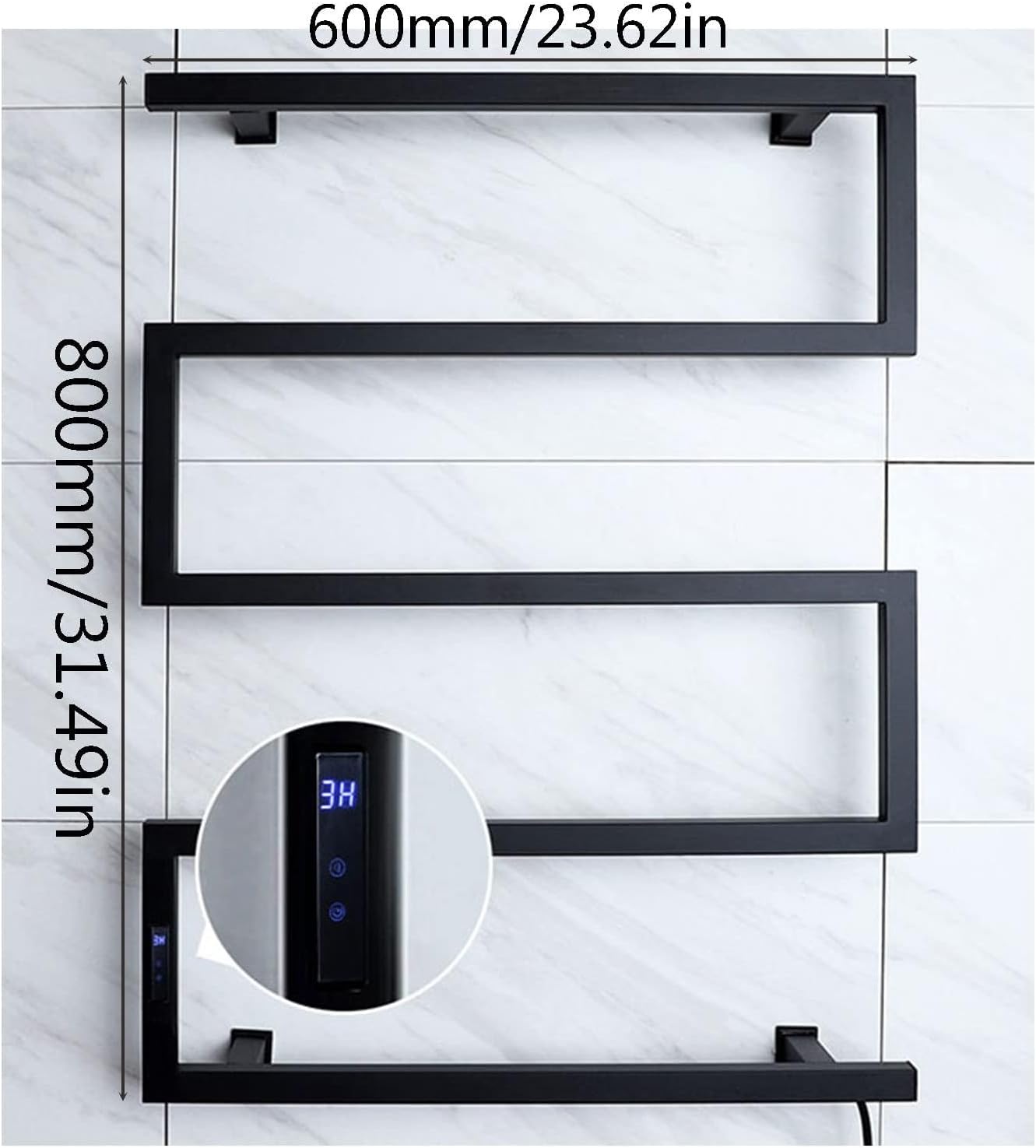 Towel Warmer 5 Layer Wall Mounted Electric Towel Warme,with Timer Stainless Steel Heated Rack 90W Intelligent Towels Dryer for Home and Hotel600Mm*800Mm*120Mm,Bl-Black(Black)