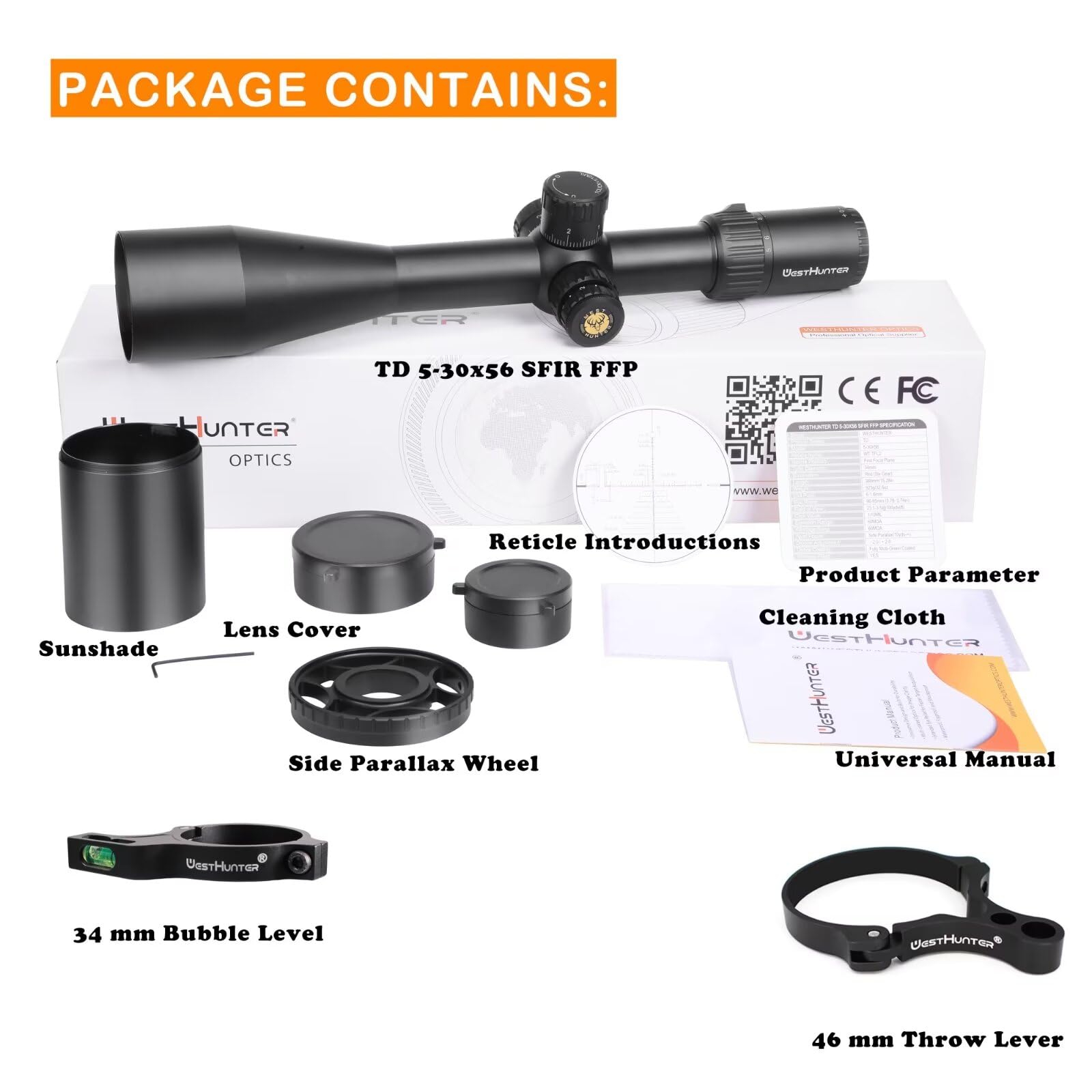 WestHunter Optics TD 5-30x56 SFIR FFP Long Range 1/10 MIL Precision Riflescope | Optical Shooting Kit