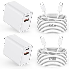 10FT iPhone 17 16e Fast Charger 2Pack 20W Dual Port USB C A Power Adapter 10Foot Long USB