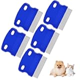 5 Pack Flea Lice Comb, Stainless Steel Dog Cat Grooming Combs with Rounded Teeth, Professional Pet Tear Stain Remover, Dematting Tool for Small, Medium & Large Pets