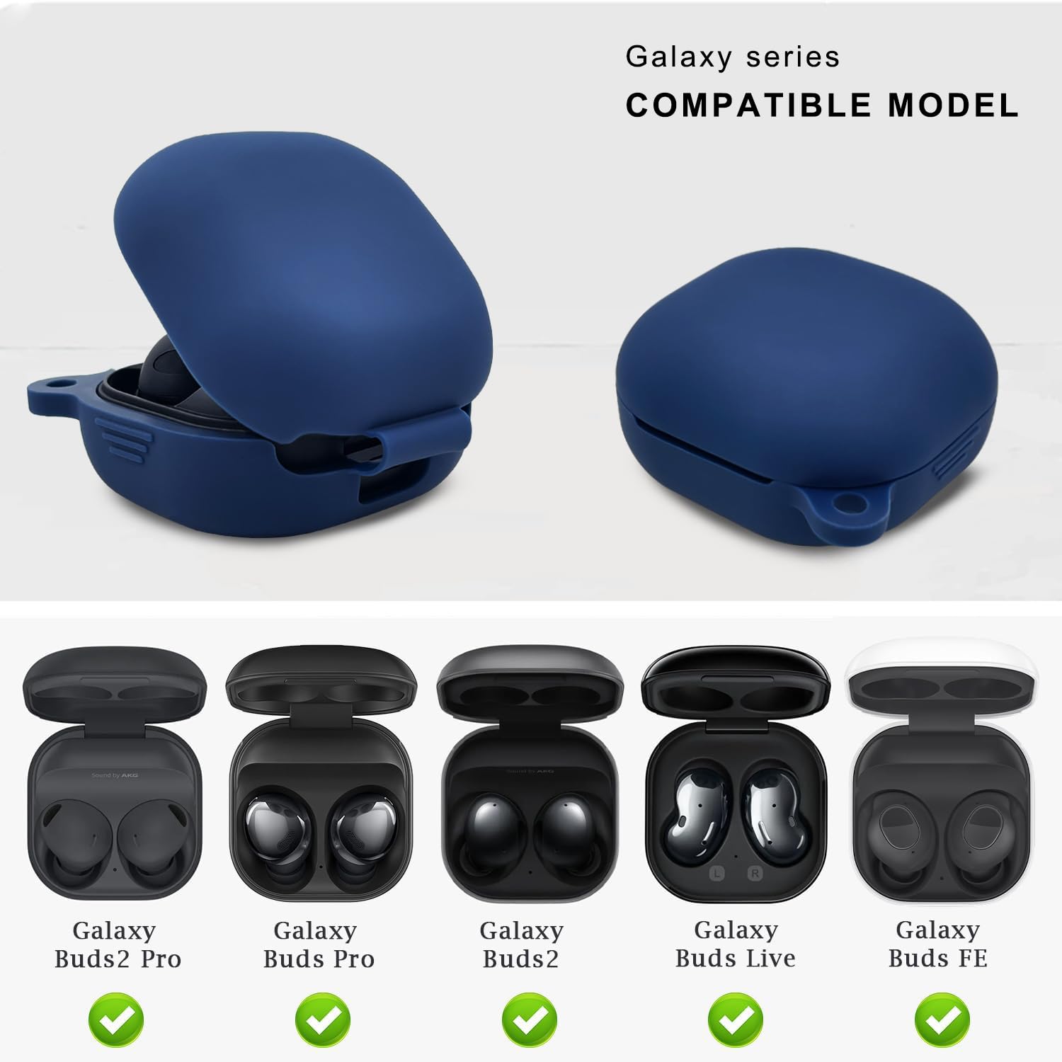 KOUJAON Funda de silicona para Samsung Galaxy Buds FE, 2 Pro, 2, Pro, Live con kit limpiador (azul medianoche)