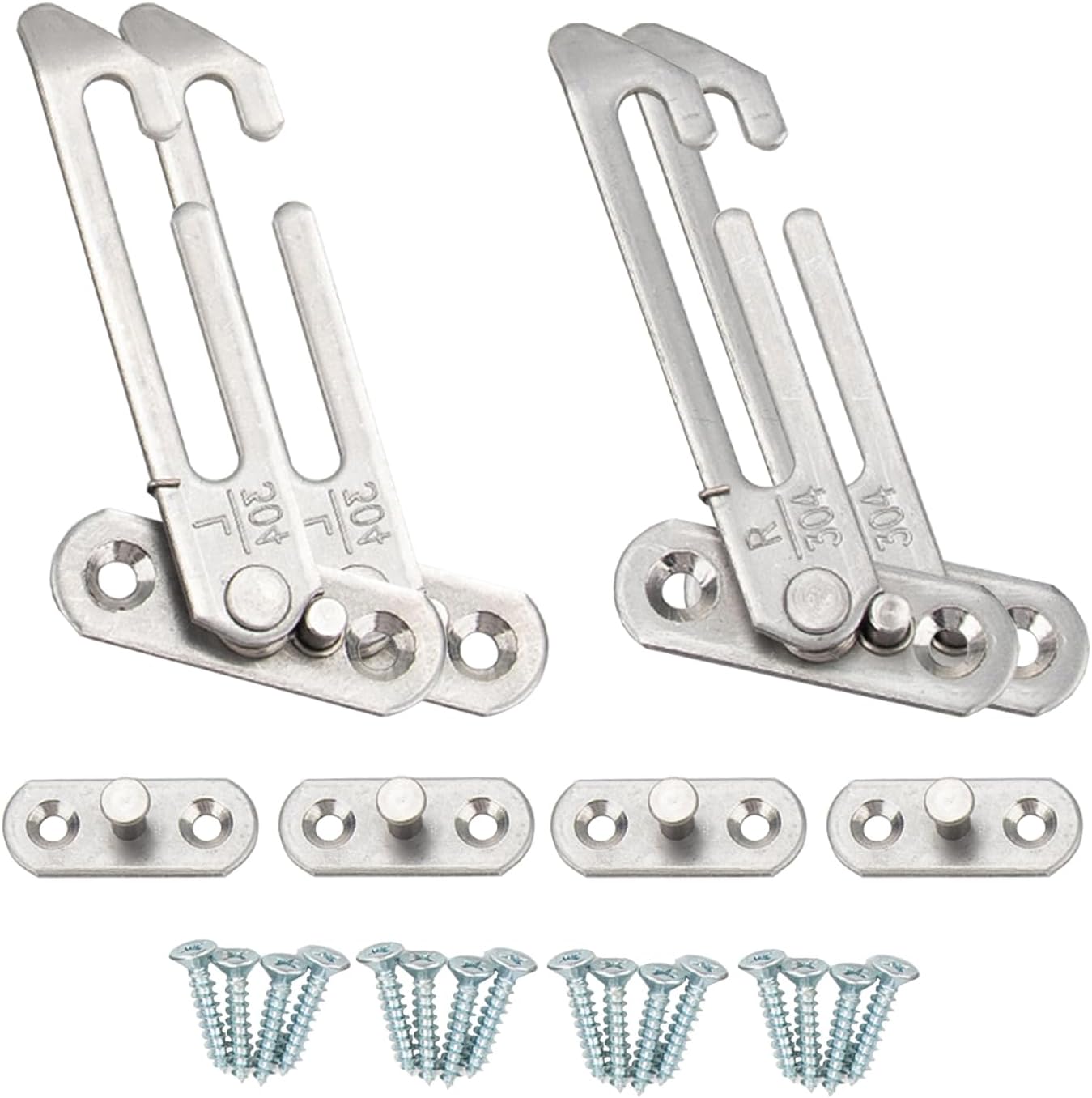 4 Pieces Window Restrainer Locks with Screws, Stainless Steel Window Safety Lock, Window Restrainer Hook, Child Lock Restrainer Safety Buckle, Left and Right, Suitable for Home, School
