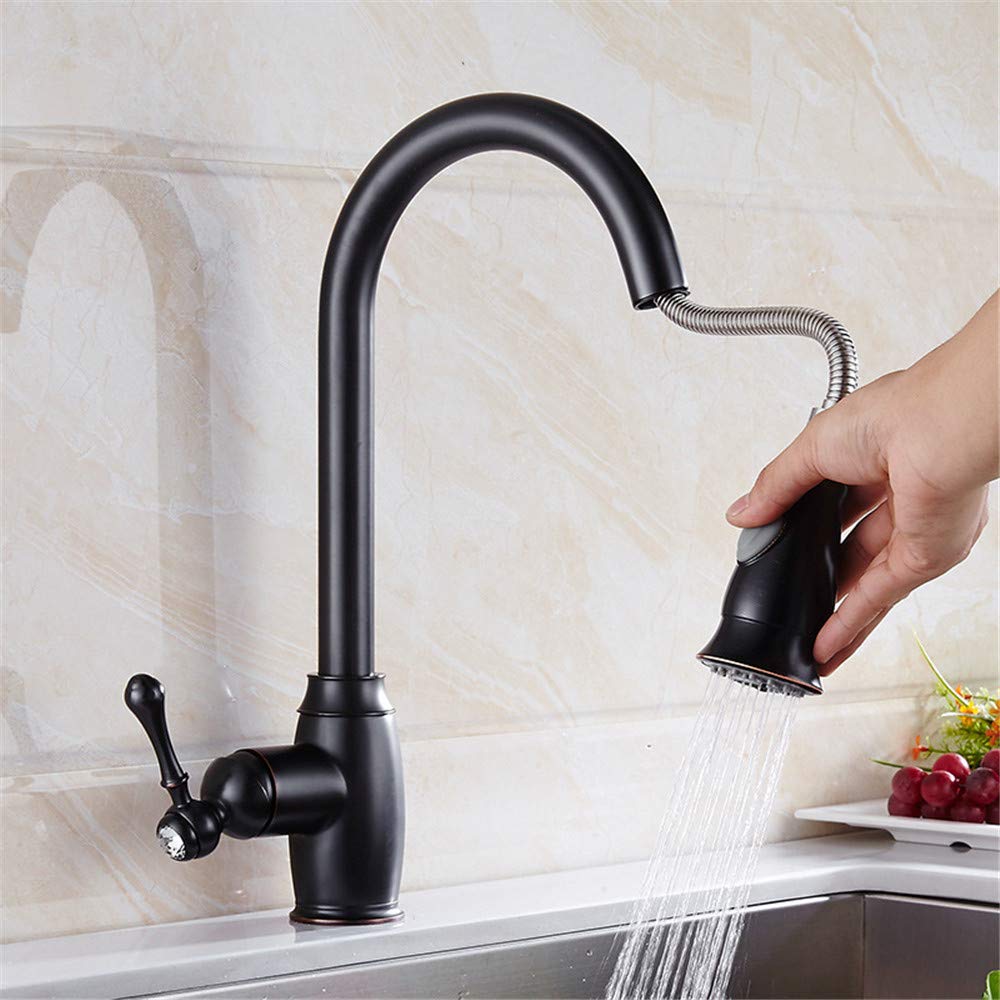 Orbe De Pintura Negro Grifo De La Cocina Caliente Y Un Mezclador De Agua Fría Grifos De Cocina Grifo Del Fregadero Sola Manija Con Cristalina Antigua Con La Cabeza De Ducha Extraíble