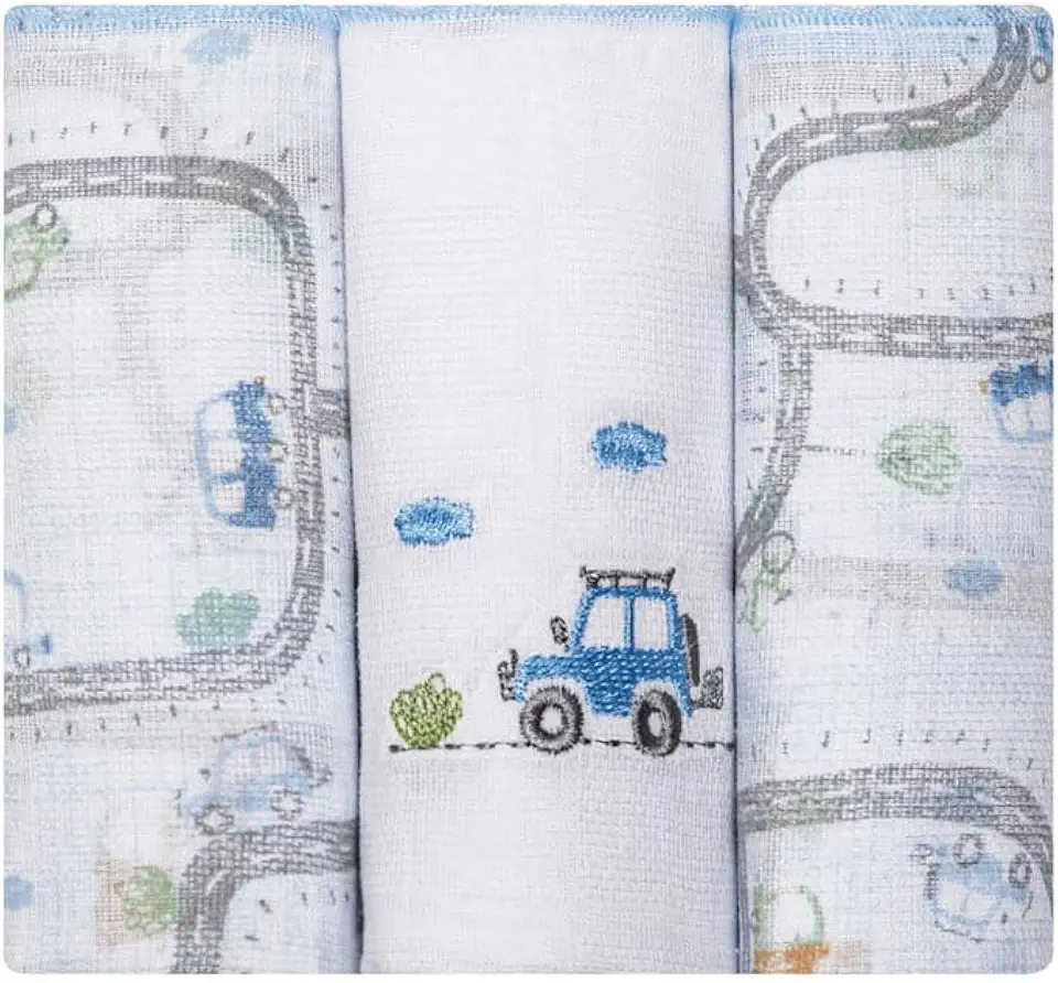Fralda Papizinha Bordada e Estampada 3un, Pista de Carros