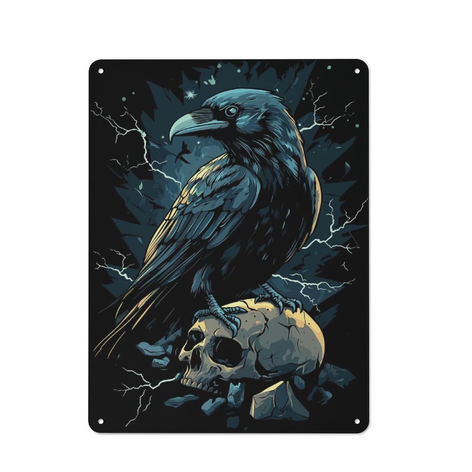 Junmoney Raven On Skull Retro Tin Sign 40X30cm For Pub Or Café, For Collectors Building A Themed Wall Display