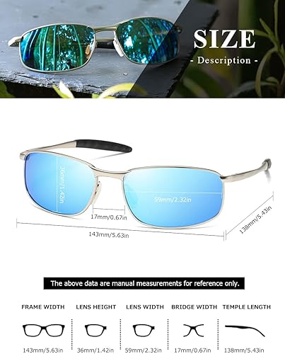 Miniatura 5 de AEVOGUE anteojos de sol polarizados para hombres, marco metálico rectangular, anteojos retro AE0535.