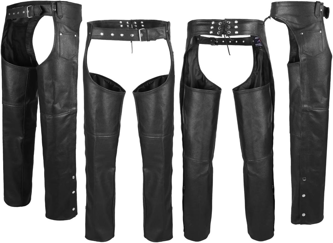 ARD Motorcycle Leather Chaps Pants Biker Cowboy Riding Racing Black Genuine Leather Chap