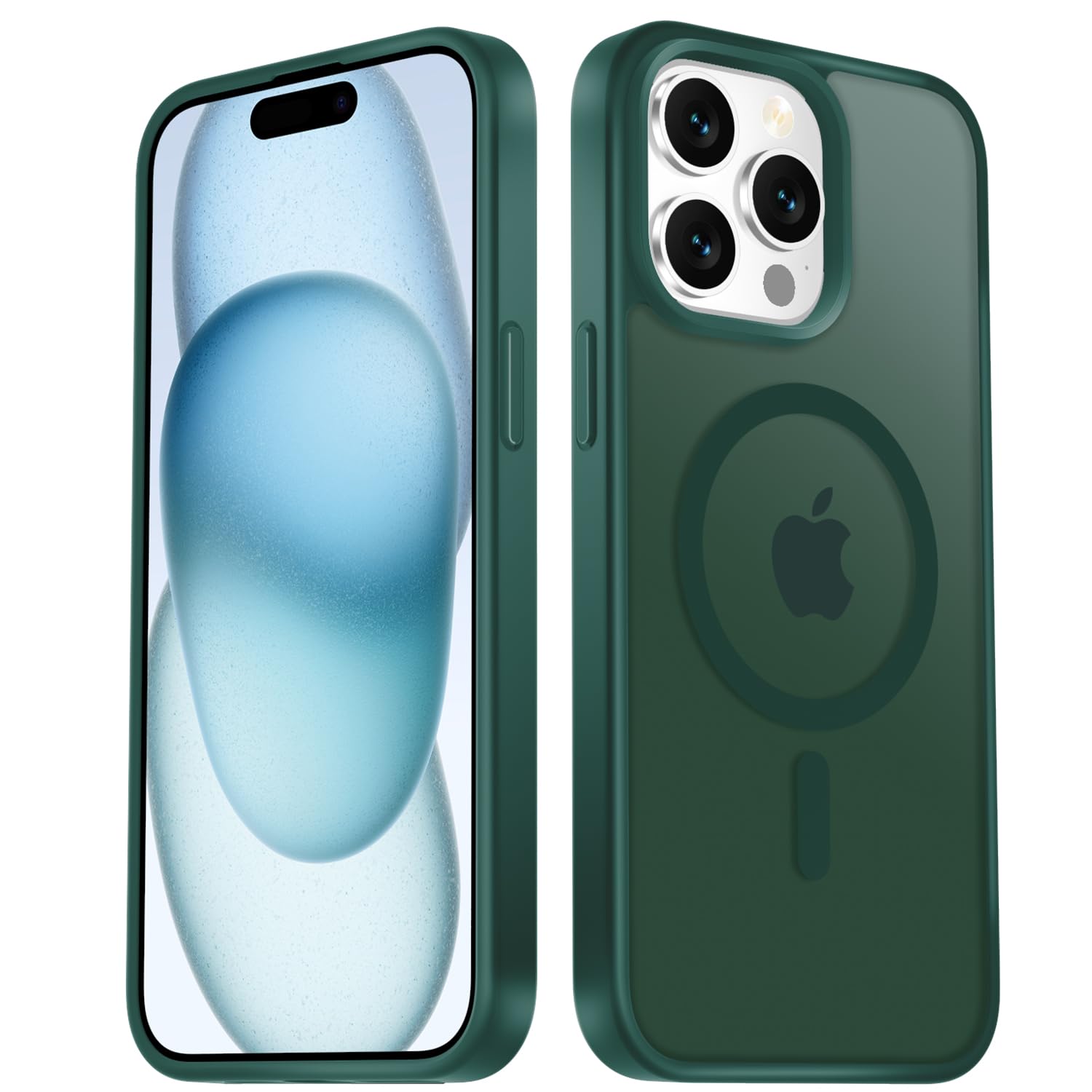LATVIN for iPhone 15 Pro Case, Magnetic Phone Cover, Compatible with MagSafe, Military Grade Protection, Translucent Matte Frosted Back, Dark Green