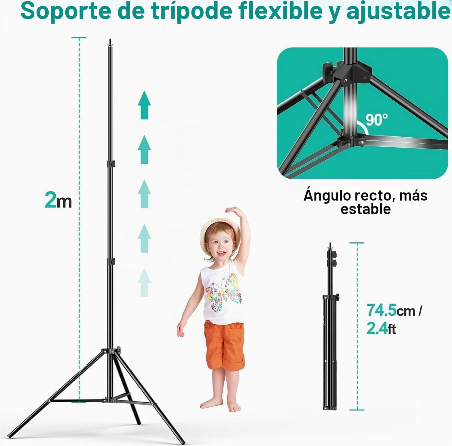 EMART Kit de Sistema de Soporte 2x2 m con Fondo Blanco 1,5x3 m | Ajustable, Bolsa de Transporte, 4 Pinzas, Estudio Fotográfico, Vídeo