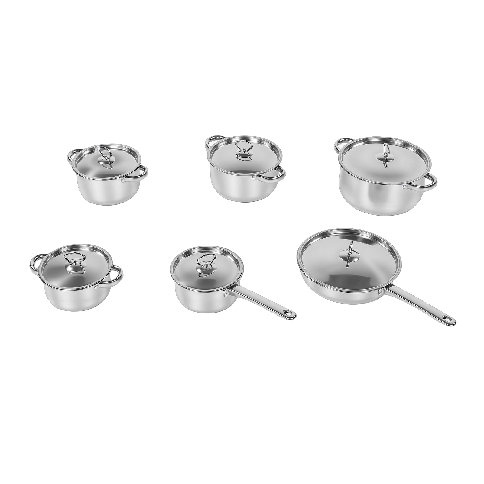 Sonew Juego de Utensilios de Cocina Profesionales de Acero Inoxidable – Juego de Ollas y Sartenes de Cocina de 12 Piezas con Tapas y Utensilios para Estufa de Gas/eléctrica/inducción –