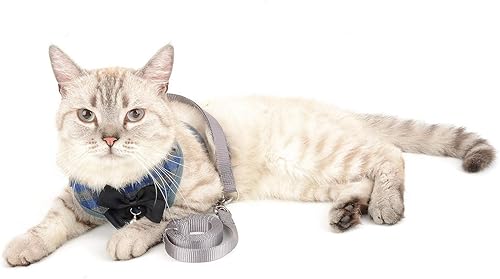 Miniatura 9 de Zunea Juego de arnés de esmoquin y correa para perros pequeños, sin tirones, ajustable, de malla suave, chaleco a cuadros con corbatín y campana de