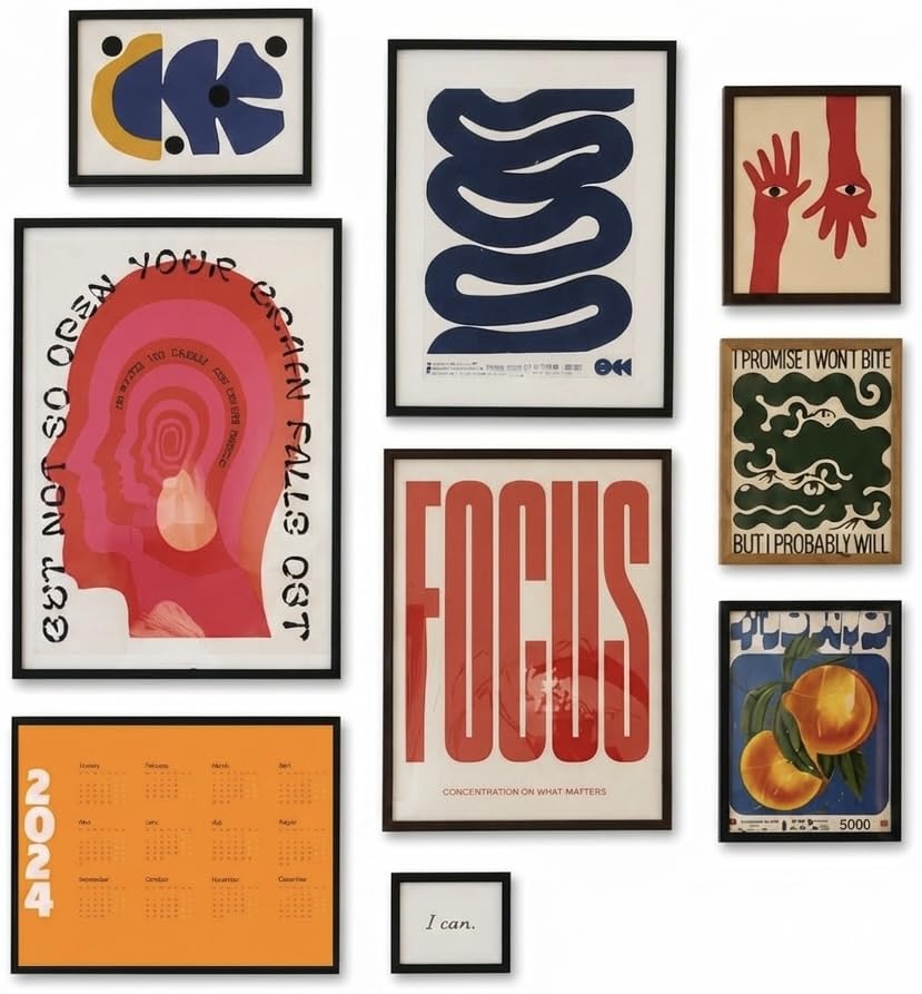 Image of 9 Piece Abstract Aesthetic Poster Set | 300 GSM Multi-Sized Wall Posters with Adhesive Tape | Modern Art Prints for Bedroom, Room Decor, Home Decor, Living Room & Wall Art & Aesthetic Wall Decor