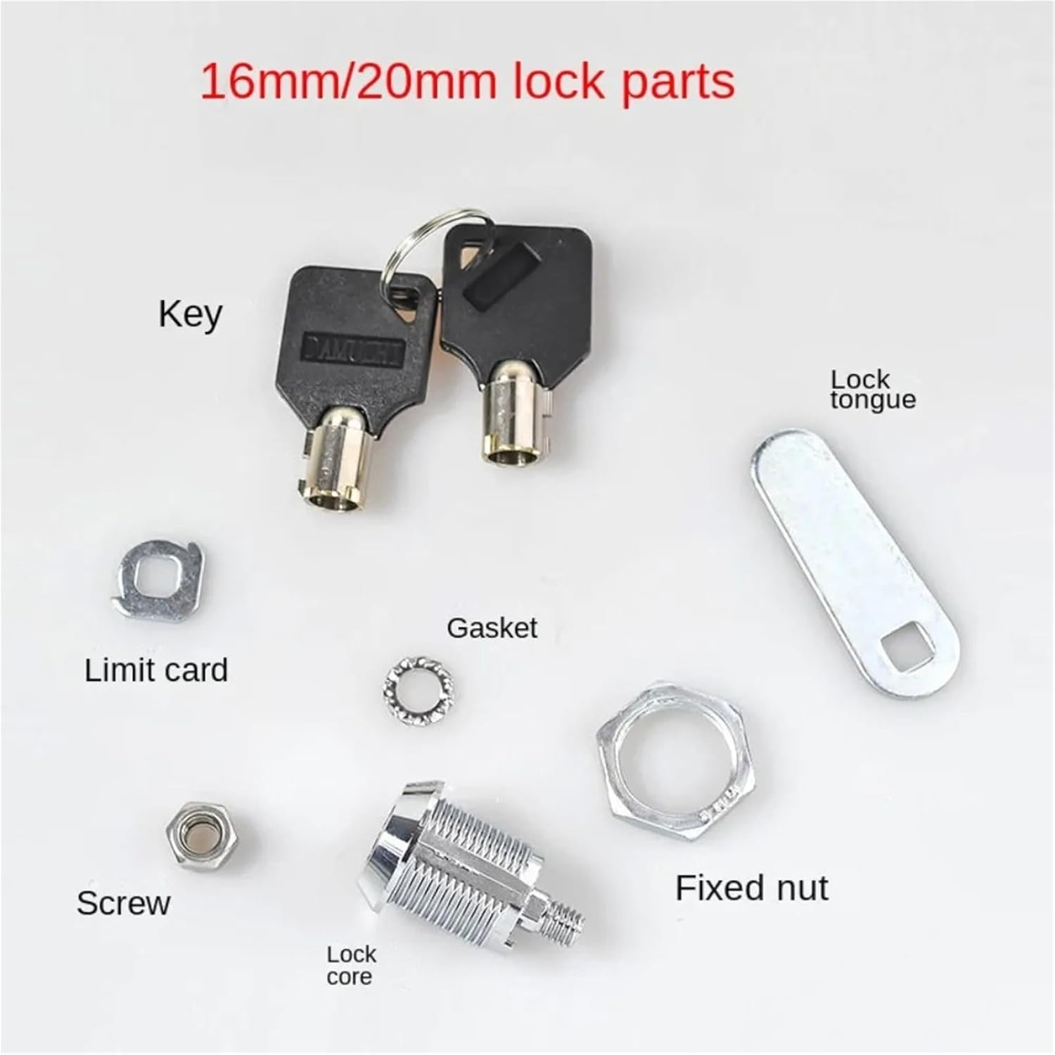 Cylinder Mechanical Tongue Lock 16/20/25/30mm with 2 Plum Blossom Keys 1Pcs(20mm Key Single Open)