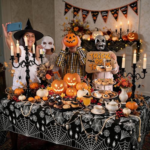 Image of Halloween Tablecloth Plastic Black Spider Web Disposable Table Cover