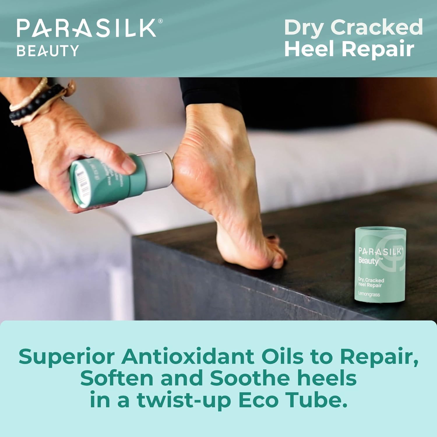 Parasilk Beauty Lemongrass Heel Repair Moisturizing Stick for Dry, Cracked Feet. Superior Antioxidant Oils & Wax Repair & Soften Dry Skin, Nighttime Foot Balm