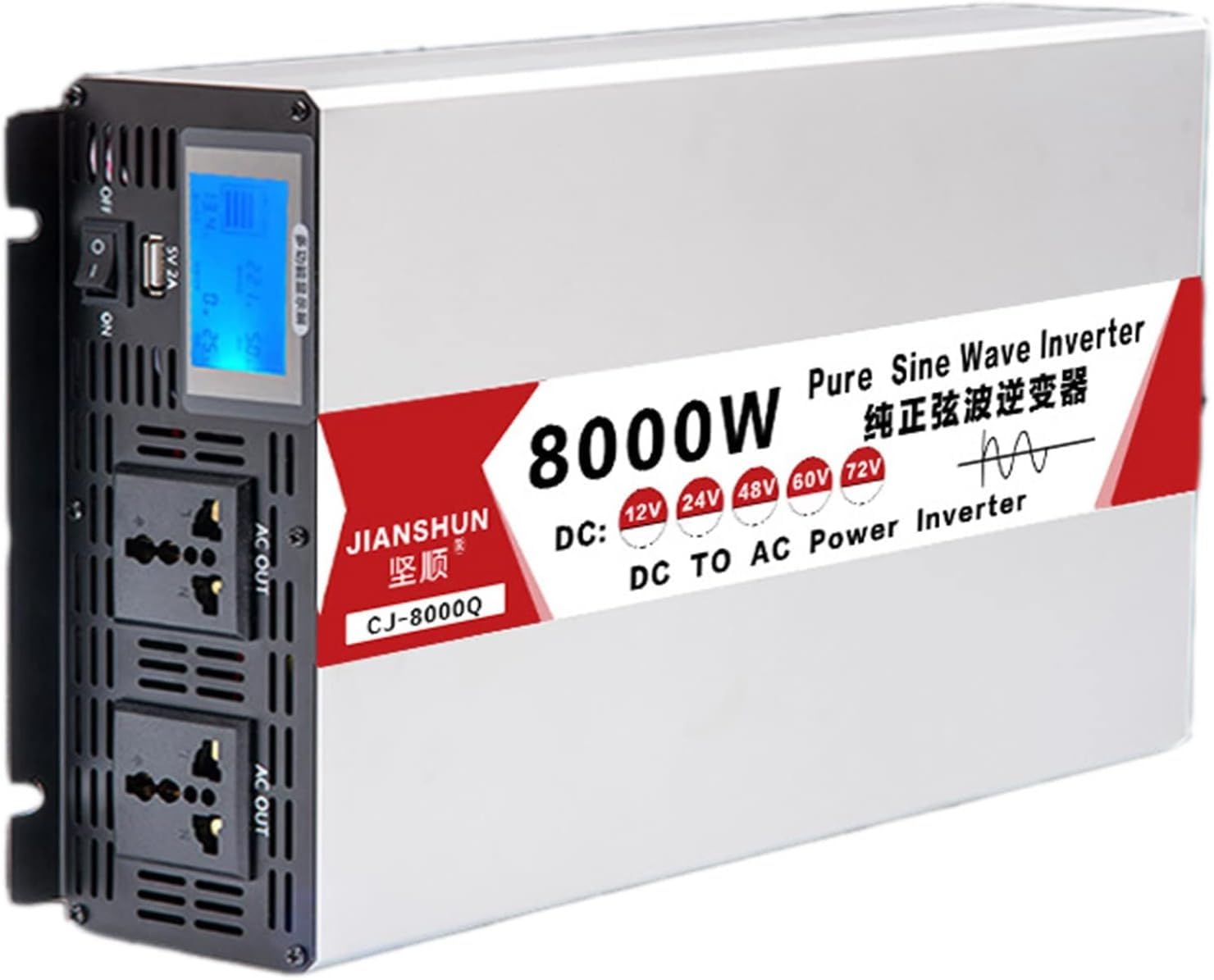 Inverter Onda Pura Power Inverter 4000W 5000W 6000W 8000W Convertitore di tensione inverter da DC 12V 24V 48V 60V 72V a AC 220V 230V 240V,con Presa AC,per Camper Auto Potenza auto,roulotte(8000W,12Vto