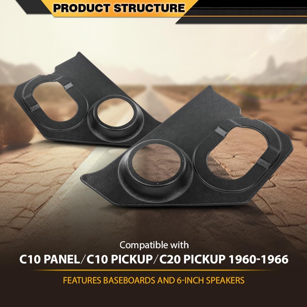 CNNELL Interior Kick Panels with 6" Speaker Holes Compatible with Chevy GMC C10 Pickup Suburban 1960 1961 1962 1963 1964 1965 1966 Black