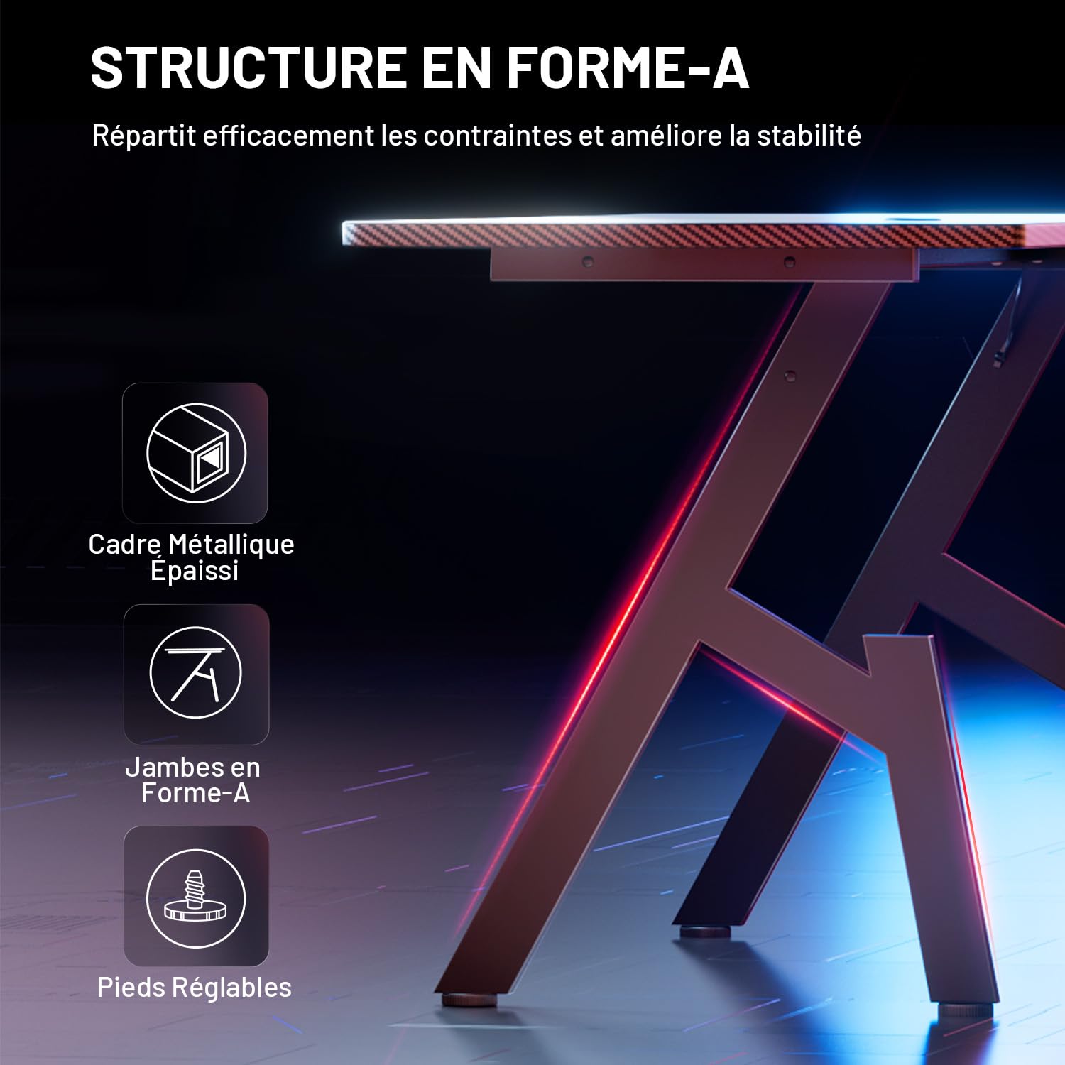 HLFURNIEU 120 x 60 cm Bureau Gaming, Bureau Gamer Informatique Ergonomique, Table Gaming en Fibre de Carbone, Gamer Desk avec Porte Gobelet et Crochet pour Casque, Noir
