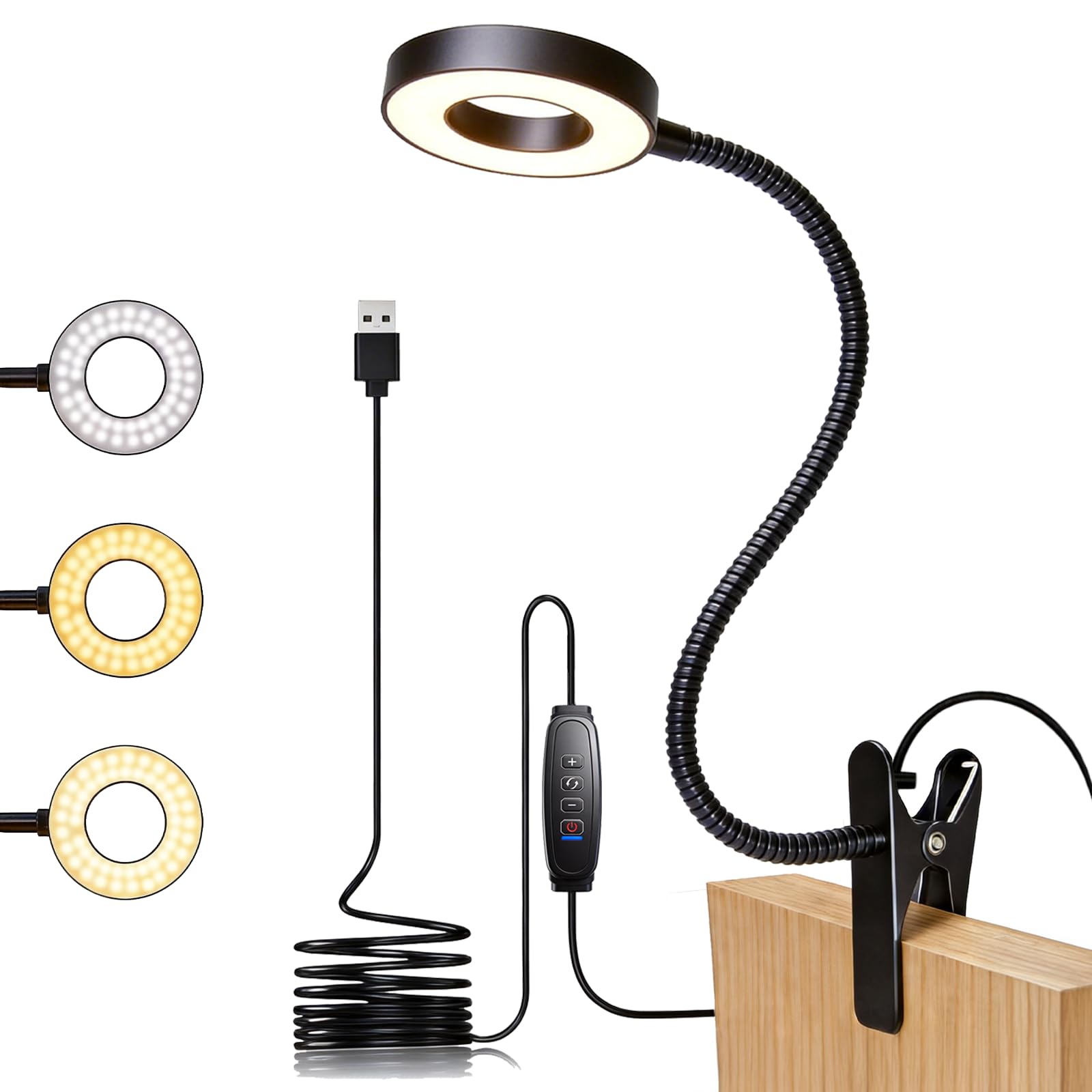Luz USB con clip para cabecero de cama, lámpara de lectura flexible con cabezal de refrigeración de aluminio, 30 modos de iluminación, lámpara de escritorio para dormitorio, hogar, oficina