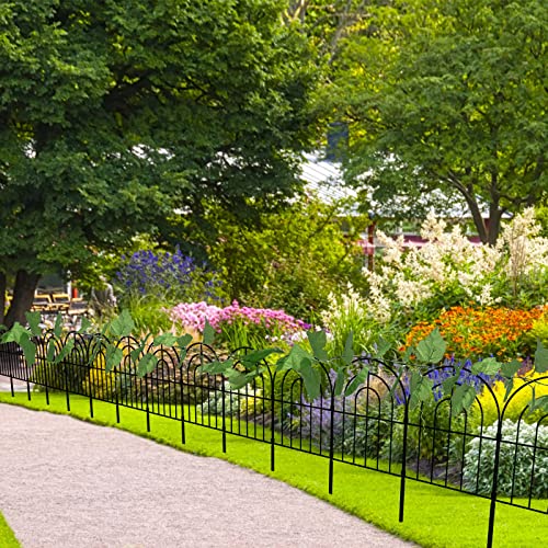 Decorative Garden Fence 10 Pack, Total 10Ft (L) X 24In (H) No Dig Rustproof Metal Wire Fencing Border Animal Barrier, Flower Edging For Landscape Patio Yard Outdoor Decor, With 16Ft Decorative Leaves #TOP5