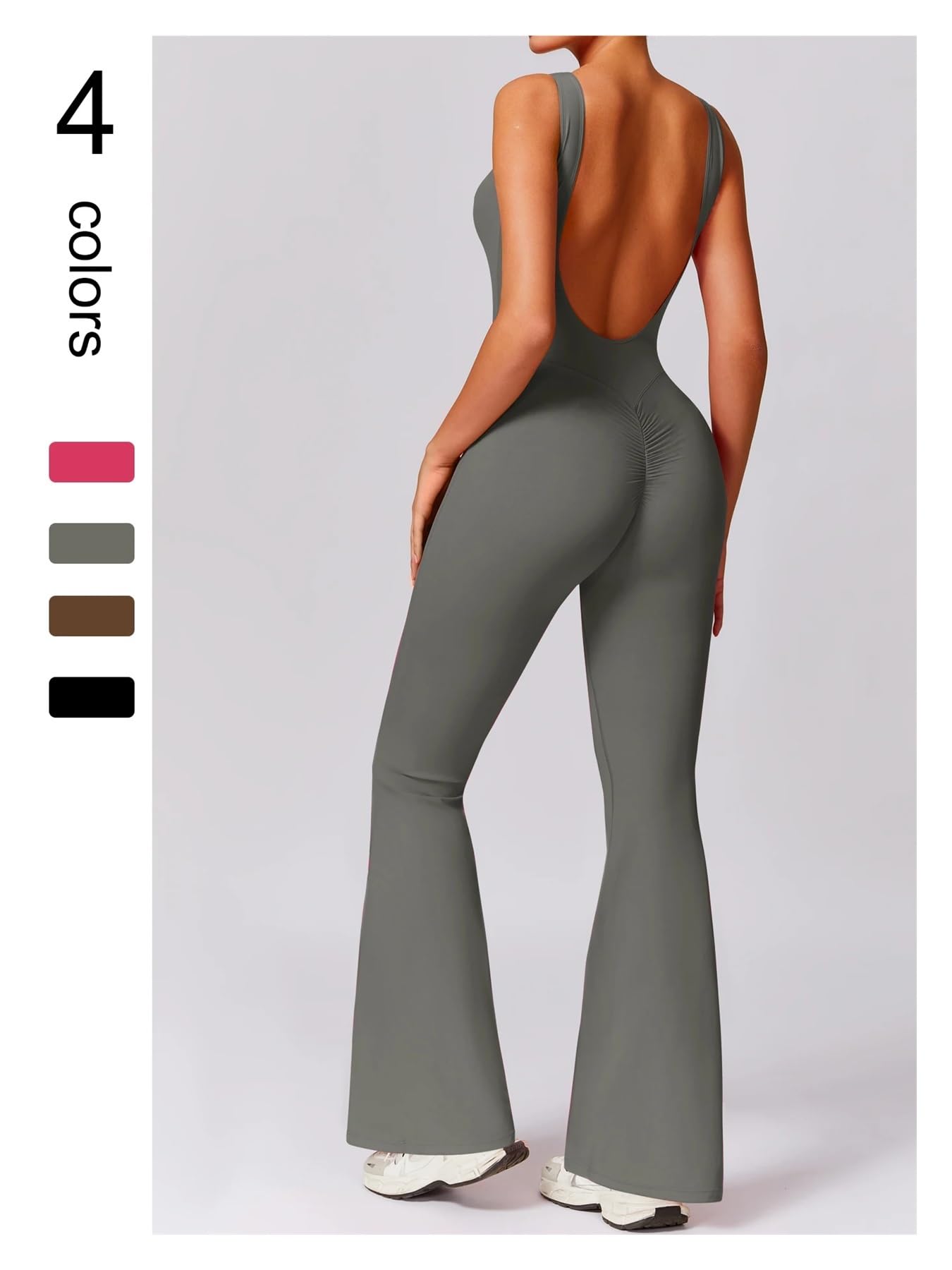 Mono de yoga sexy sin espalda for mujer, pantalones anchos acampanados, traje deportivo sin mangas, levantamiento de glúteos, cintura elástica, gimnasio, pilates y fitness. Para Entrenamiento, Yoga y