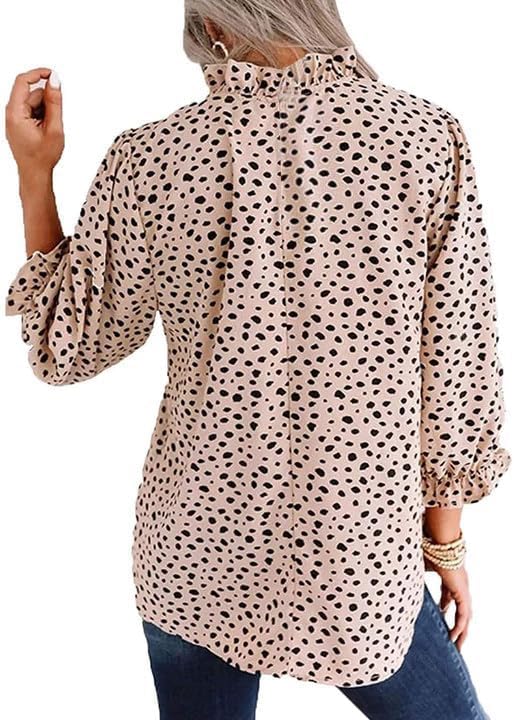 Avanova Women Leopard Print Ruffle V Neck Top 3/4 Long Sleeves Work Business Blouses Shirt - Image 2
