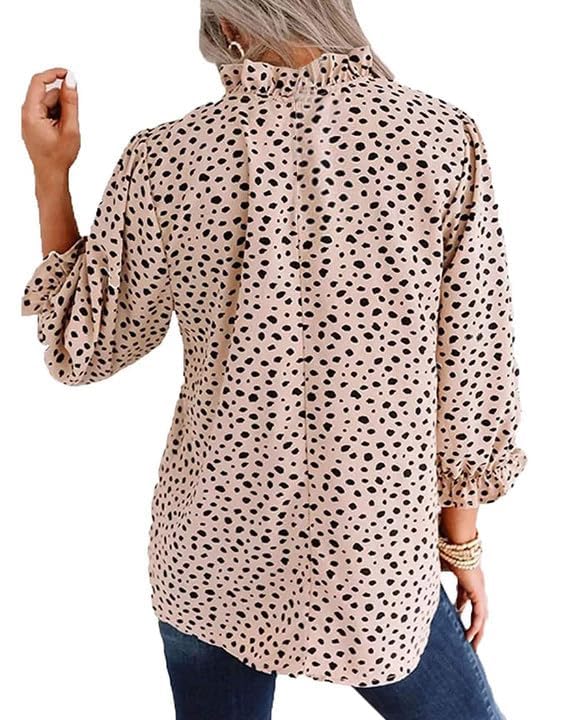 Avanova Women Leopard Print Ruffle V Neck Top 3/4 Long Sleeves Work Business Blouses Shirt2