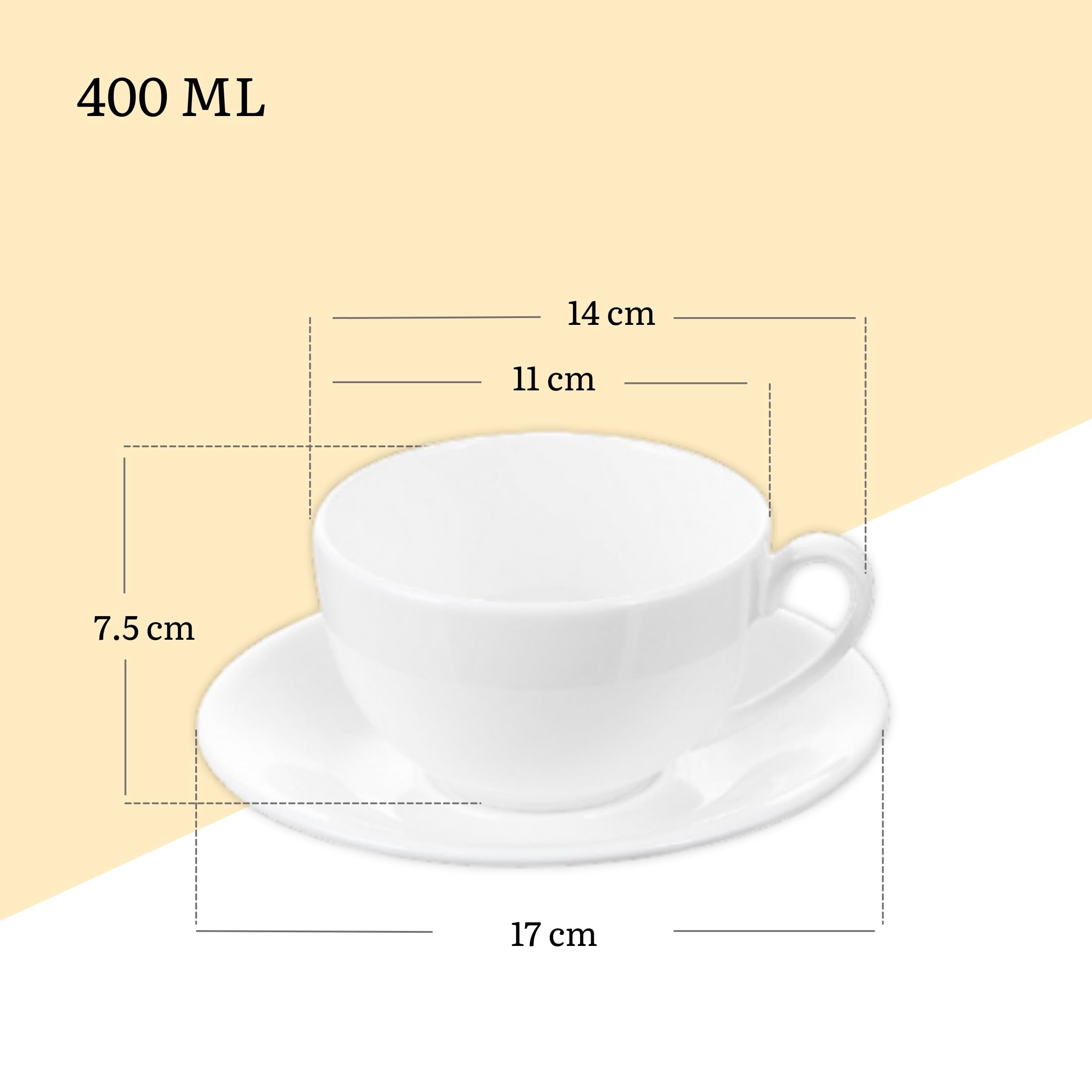 Wilmax - filiżanki ze spodkami - zestaw 6 filiżanek - 400 ml - filiżanki do kawy z porcelany - białe - zestaw naczyń dla 6 osób - zestaw filiżanek do kawy, herbaty, deserów - serwis do kawy i herbaty