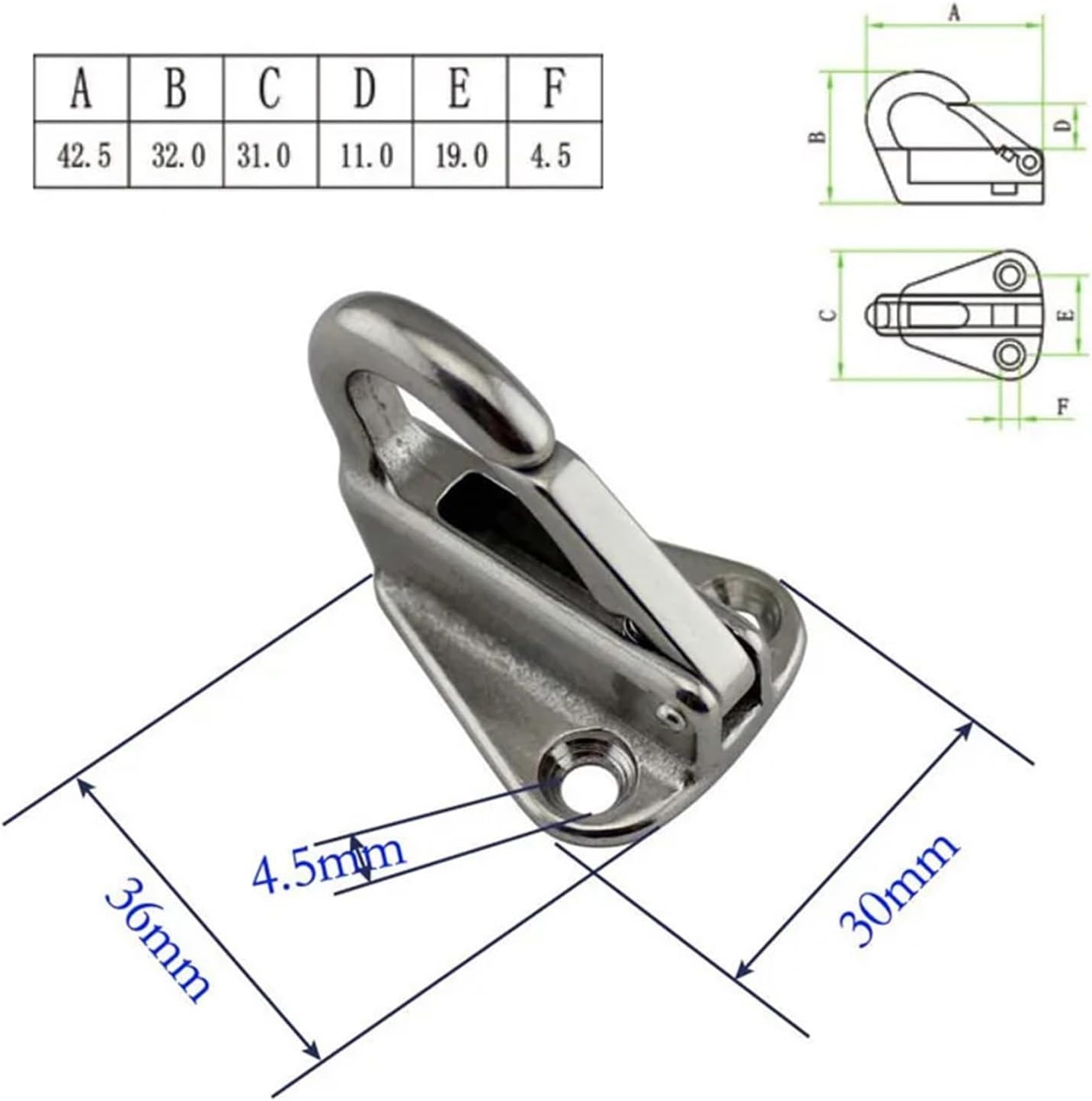 10/5PCS 316 Stainless Steel Fender Hook Spring Hook Snap Attach Rope Fending Hooks Hardware Boats Accessories