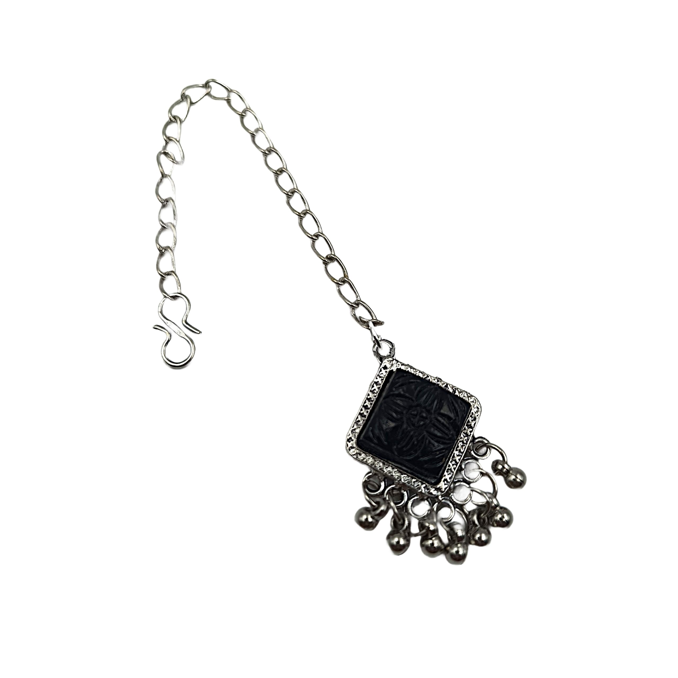 Moonlit Charm Maangtika Oxidized Maang Tikka For Women and Girls | Western Look Silver-Toned Hair Accessories Bridal Look Pecious Gift to your Precious | In (Black Square) (B0DG966HZD) Amazon Price History, Amazon Price Tracker