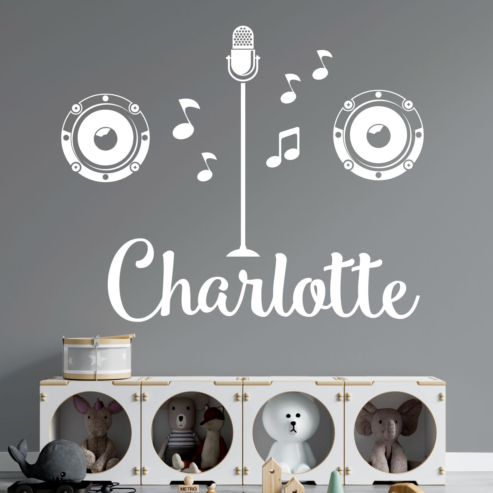 Personalised Name Girls Wall Art Sticker - Popstar, X Factor, Singer, Karaoke, Microphone, Music [Large] [White]