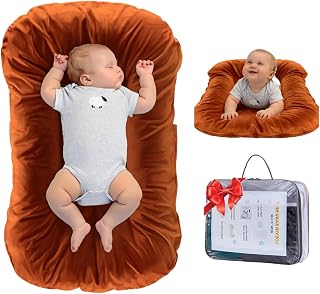 Loevin Baby Lounger for Newborn (0-24 Months), 100% Breathable Cotton Baby Nest, 3-in-1 Infant Lounger & Play Mat & Diaper Changing Pad, Portable for Home & Travel, Infant Essentials Gifts (Coffee)