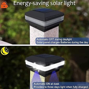 Sumaote 4x4 Solar Post Cap Lights, 160LM 52 LEDs, IP65, Black 4 Pack