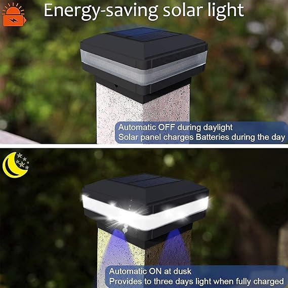 Sumaote 4x4 Solar Post Cap Lights, 160LM 52 LEDs, IP65, Black 4 Pack