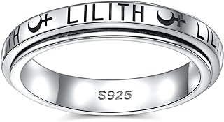 DAOCHONG Sigil of Lilith Anxiety Relieve Spinner Rings S925 Sterling Silver Sigil of Lilith Spinner Fidget Anxiety Worry Relieving Boredom Autism ADHD Statement Ring Gifts for Women Men