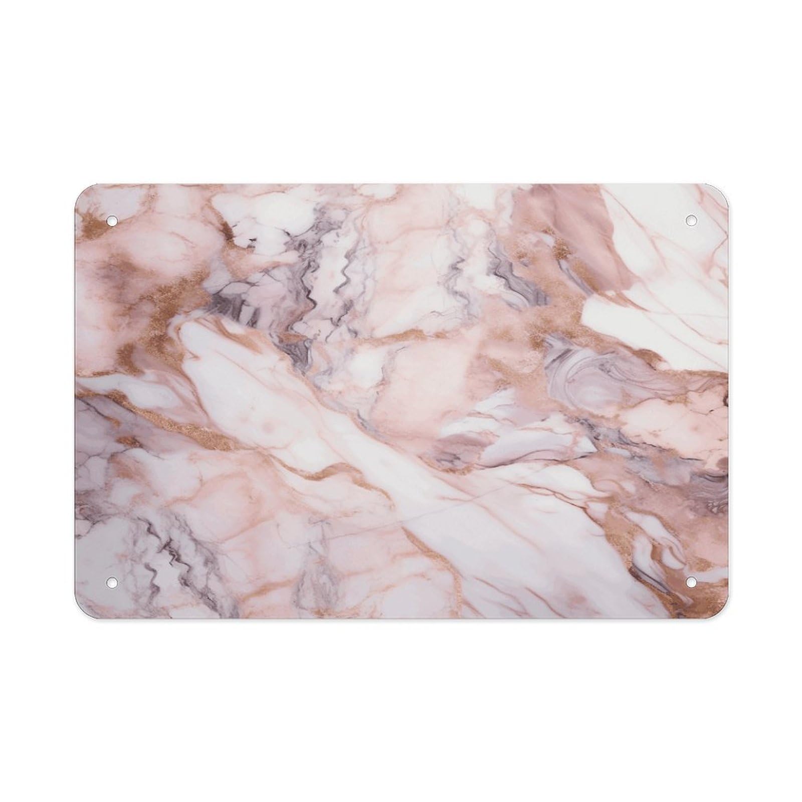 Pink White Marble Pattern Metal Tin Sign 12"x8" Wall Art Prints Poster Decorative Picture Metal Signboard Decor Painting Folded Edge Iron Sheet Painting with Holes for Wall Decor
